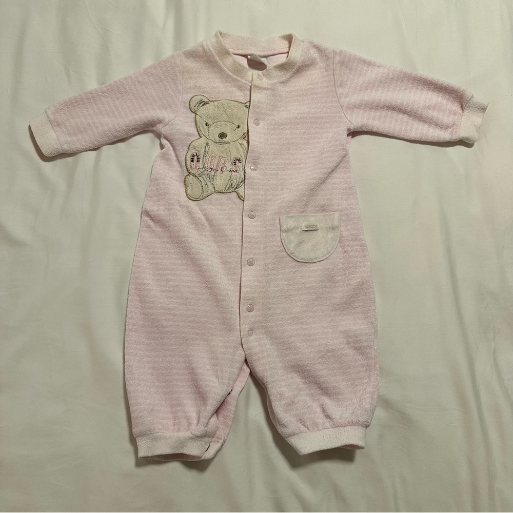 Abserba Pink Baby Footies with Bear Design 6M